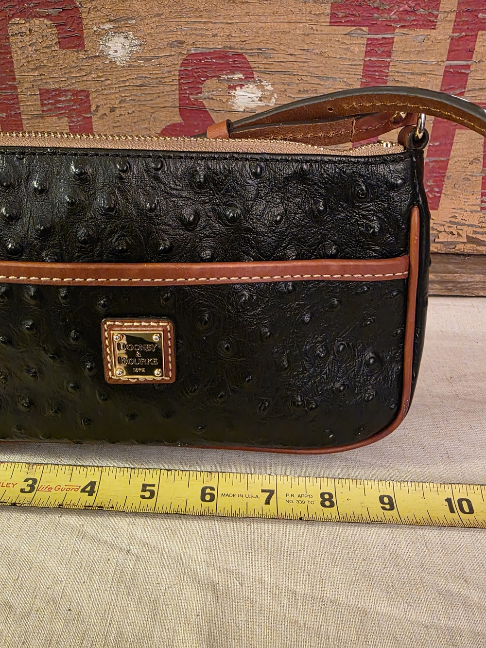 Dooney & Bourke Black Ostrich-Embossed Crossbody with Tan Trim - Picture 2 of 16
